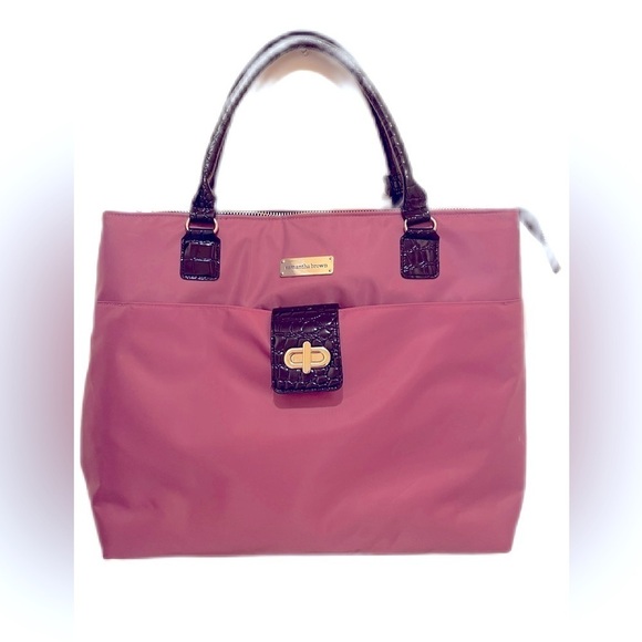 Samantha Brown Nylon Carry On Bag Black Croc Embossed Leather Handles tr… - Picture 1 of 11